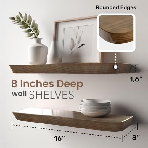Wood Floating Shelves for Wall 16 Inch (Set of 2) - Floating Bathroom Shelves - Picture 3 of 6