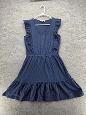 LOFT Dress Womens Medium Navy Ruffle Sleeve V Neck Elastic Waist Ruffle Hem