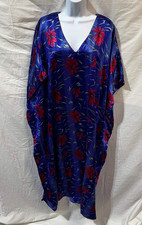 Up2Date Fashion One Size Blue & Red Floral Caftan Maxi Dress 100% Polyester