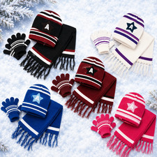 Kids 3-Piece Winter Set Knitted Beanie Hat Scarf Gloves with Star Boys Girls