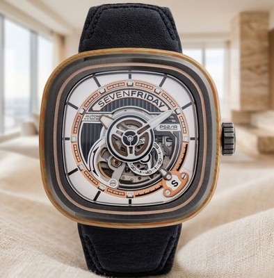 SevenFriday Men's Watch P-Series Cuxedo Automatic Black Leather Strap PS2-02