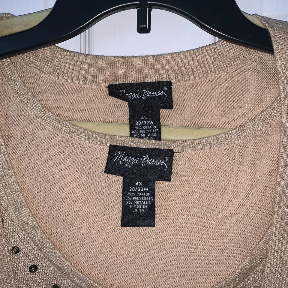 METALLIC GOLD SPARKLY MAGGIE BARNES 4X EMBELLLISHED CARDIGAN SWEATER & TANK - Image 2 of 4