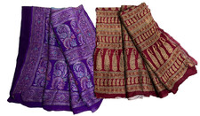 Silk Bridal Saree Women Wrap Dress Indian Home Embroidered Sari Vintage Lot 2 Pc