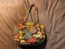 Vera Bradley Quilted Shoulder Bag Brown Floral Tote Purse USA Made