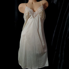 Vintage RADCLIFFE Full Slip Dress IVORY NYLON Nightgown Lingerie SIZE 36 SMALL