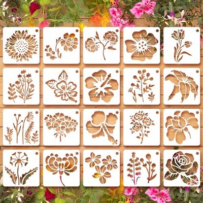 Ymapinc 20 Pcs 2.95 Inch Flower Stencils for Crafts, Rock Painting, Home Decor