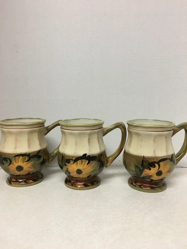 Certified International Margaret Le Van Designs Footed Sunflower Mugs Set of 3