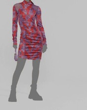 $625 Versace Jeans Couture Women's Red Ruched Mini Bodycon Dress Size 14