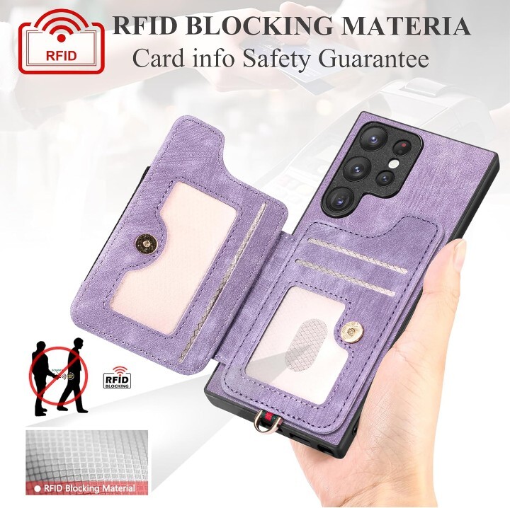 Samsung S23 Ultra Leather Magnetic Flip Case with Card Holder Protection-image