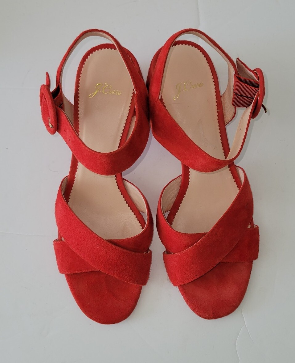 JCREW red Suede Criss Cross Strappy Ankle Strap Block Heel  display picture 2
