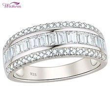 Wuziwen Women's  Eternity Ring Wedding Band Sterling Silver Round and Baguette