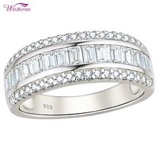 Wuziwen Women's  Eternity Ring Wedding Band Sterling Silver Round and Baguette
