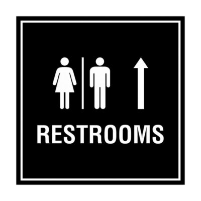 Square Restrooms Up Arrow Sign Black - Large 1 Pack