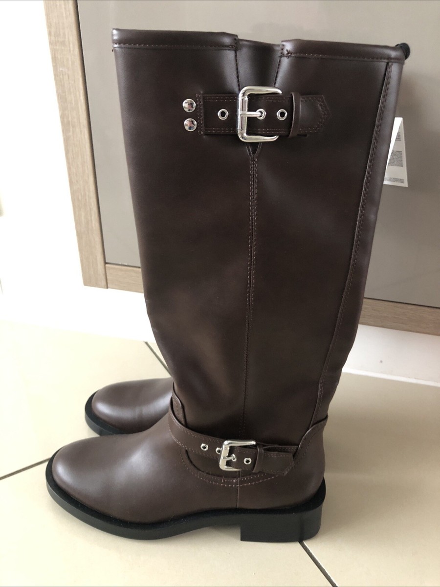 Leather Tesco Knee High Boots Zara Knee High Brown Biker Size