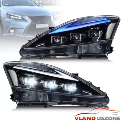 Projector Headlights Fits 2006-2013 Lexus IS250 IS350 Black LED DRL Left+RIght