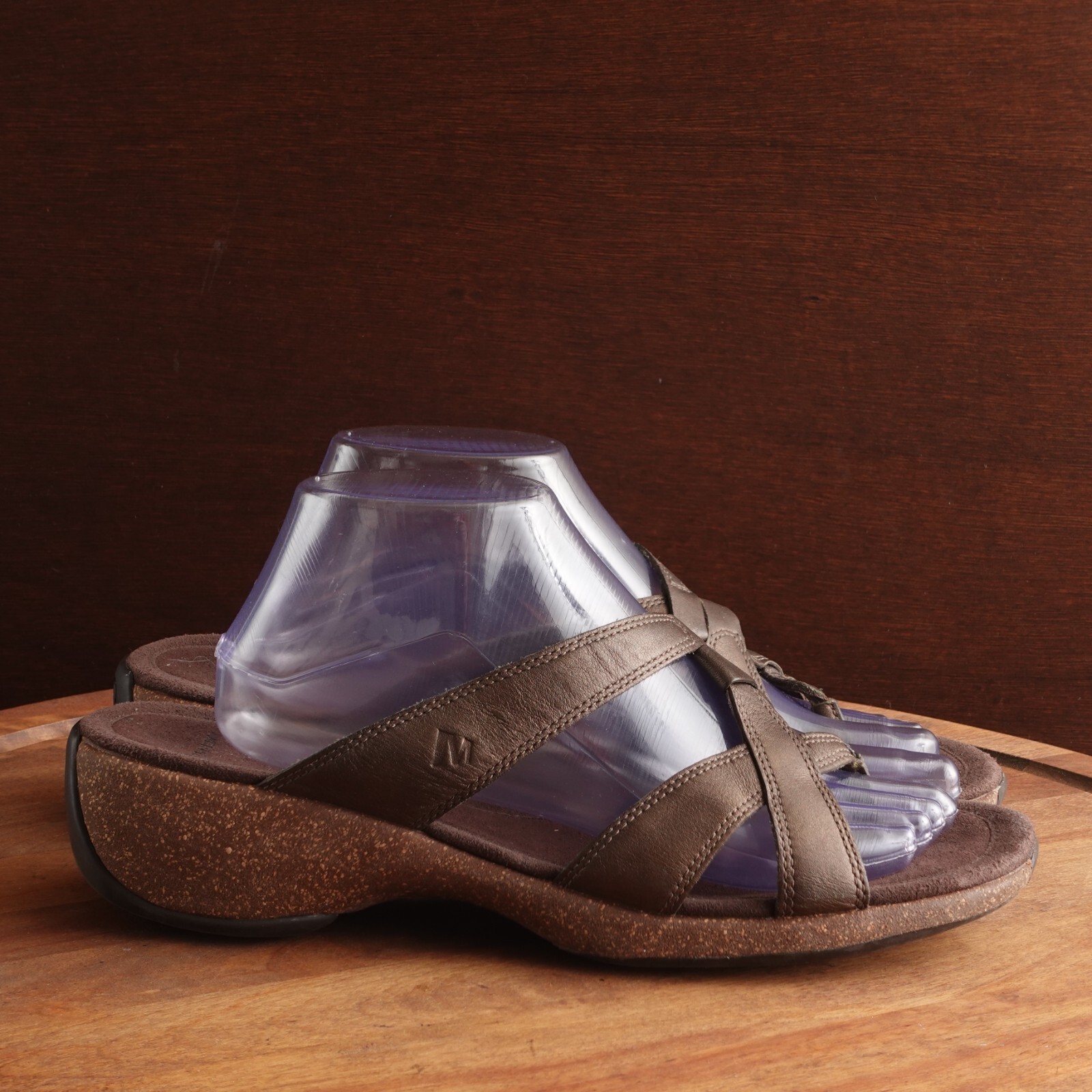 Sandali Merrell donna taglia 11 meridiana croce ottone antico zeppa scarpe pelle