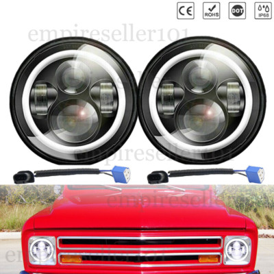 Chrome 7'' Round LED Headlight Halo DRL For Chevy C10 C20 Pickup LUV Camaro Nova