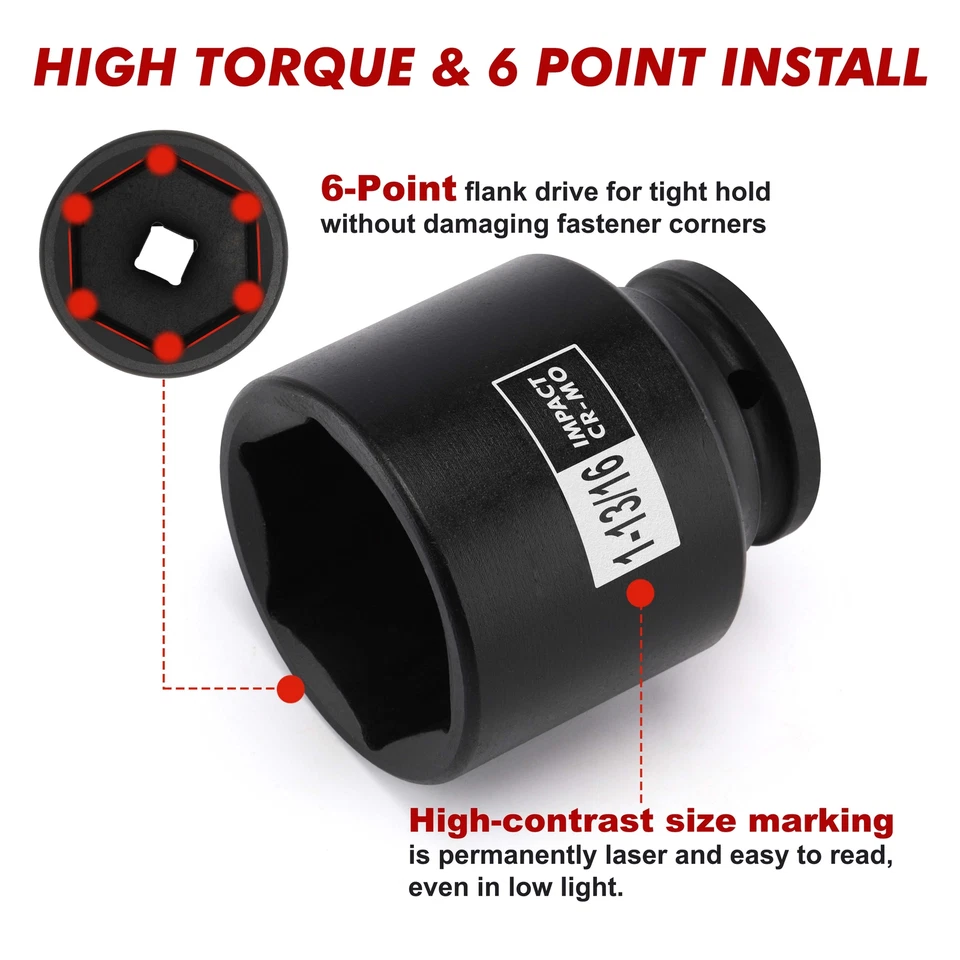 16PCS 1/2" Drive Shallow Spindle Axle Nut Impact Socket Set 6-Point Large CR-MO - Image 4 of 4