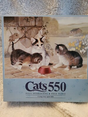 Vintage Cats 550 Pc Jigsaw Puzzle ''Crying over Spilt Milk'' by Ruane Manning Rare