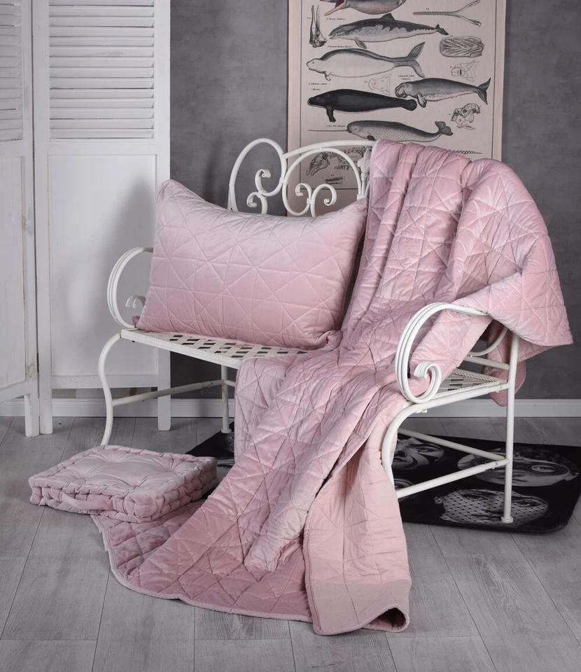 Wohndecke Kuscheldecke Decke Rosa Tagesdecke Steppdecke Samtdecke 140x200cm - Bild 4 von 4