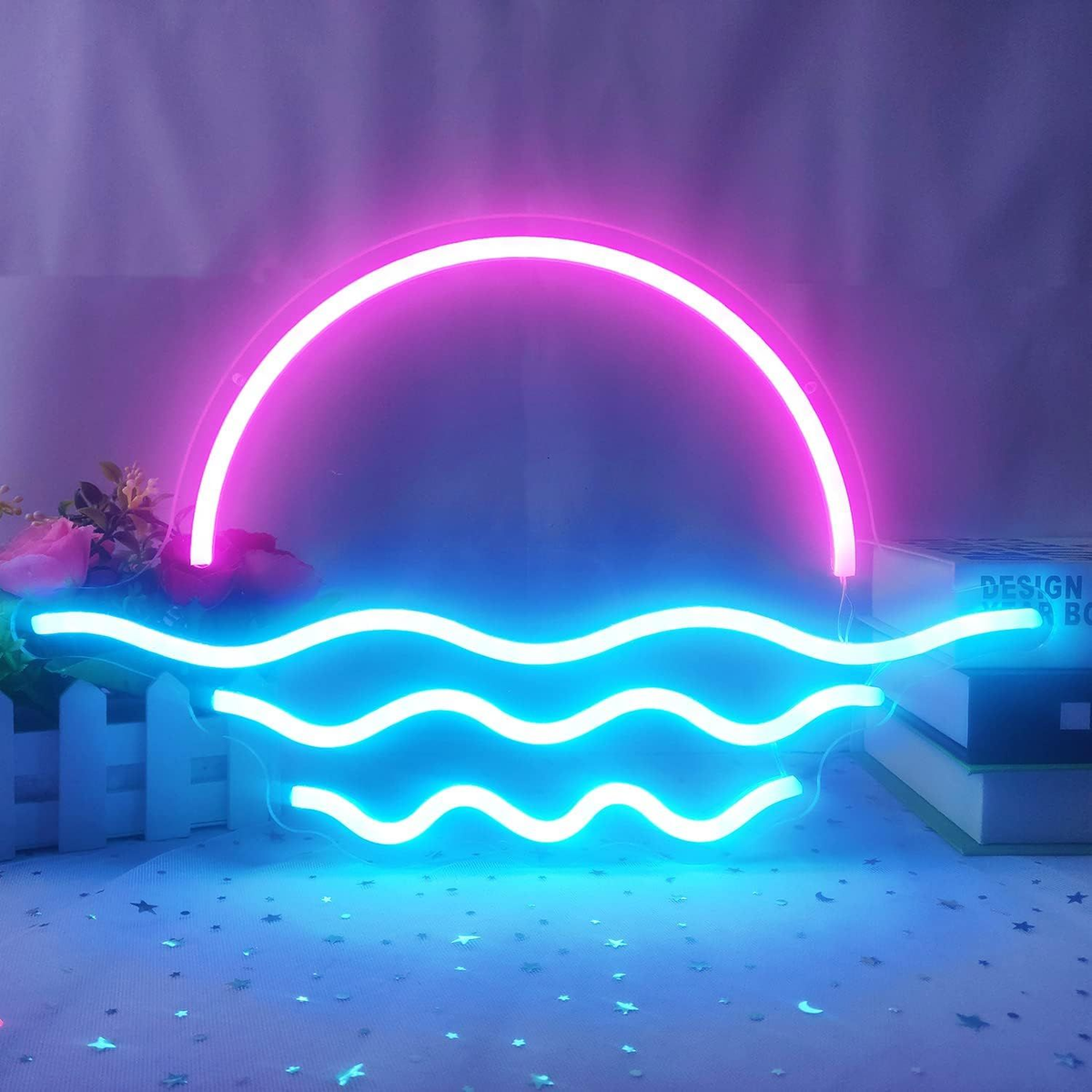 Sunrise Sunset Neon Sign Dimmable Wave Tropical Ice blue+pink | eBay