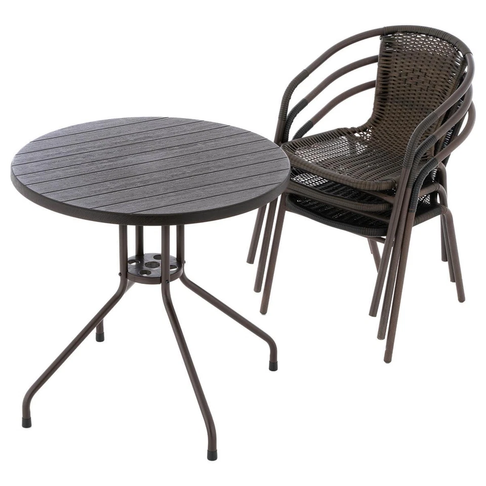 4er Set Bistroset Balkonset braun Sitzgarnitur Tisch Ø 80 cm + 3 x Bistrostuhl - Bild 4 von 4