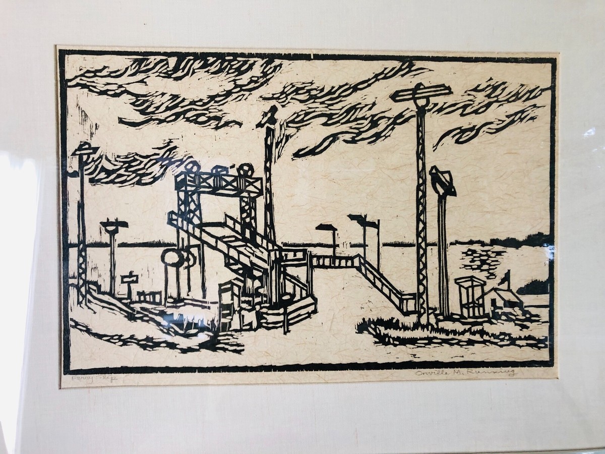 Orville M. Running WPA-Era Woodcut Woodblock Print Art Wisconsin