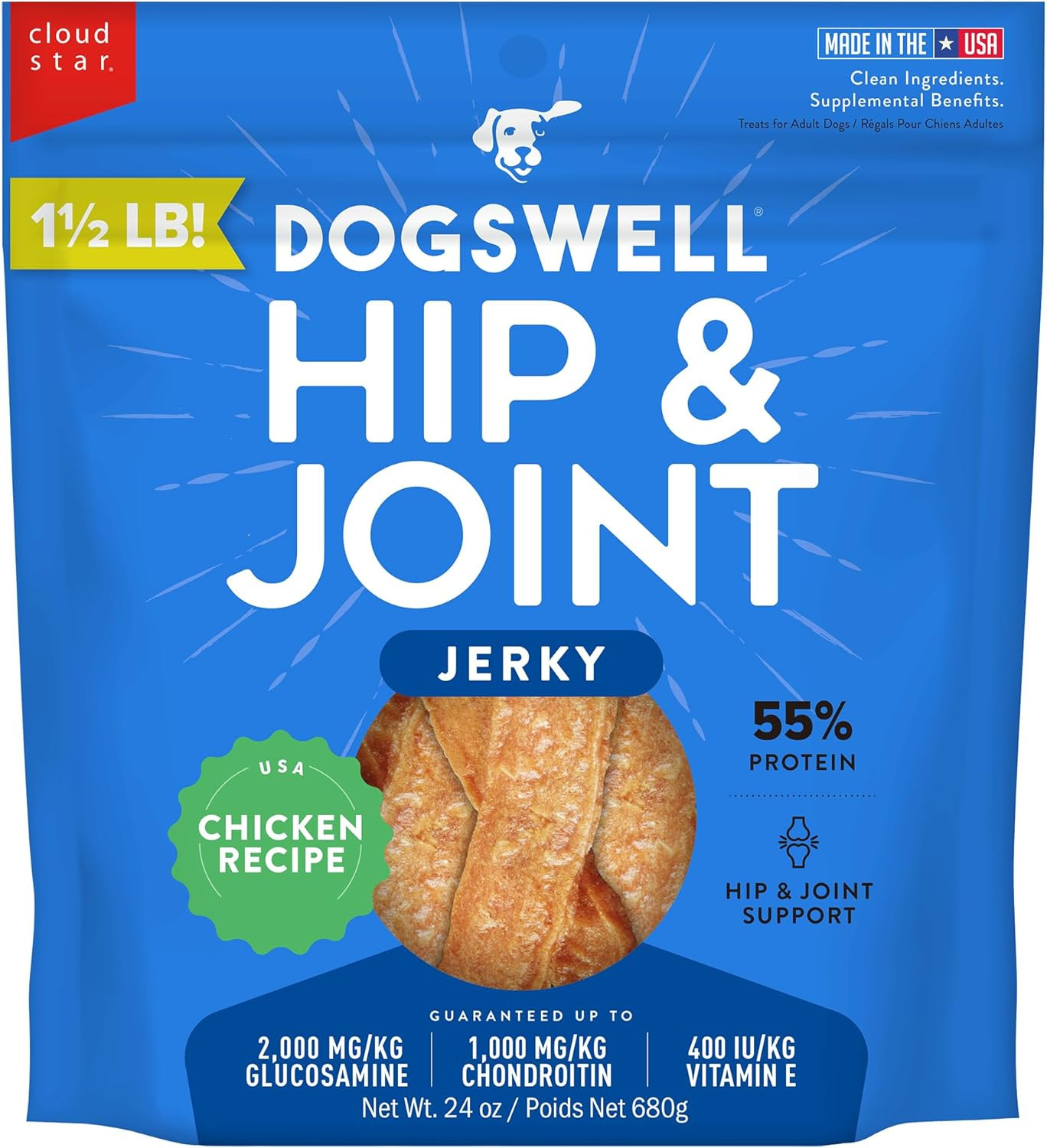 Dogswell Jerky Hip and Joint Dog Treats Grain Free Made in U