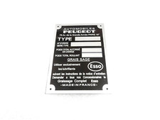 DATA PLATE FITS TO VINTAGE PEUGEOT ESSO 404 TARGA #328-8