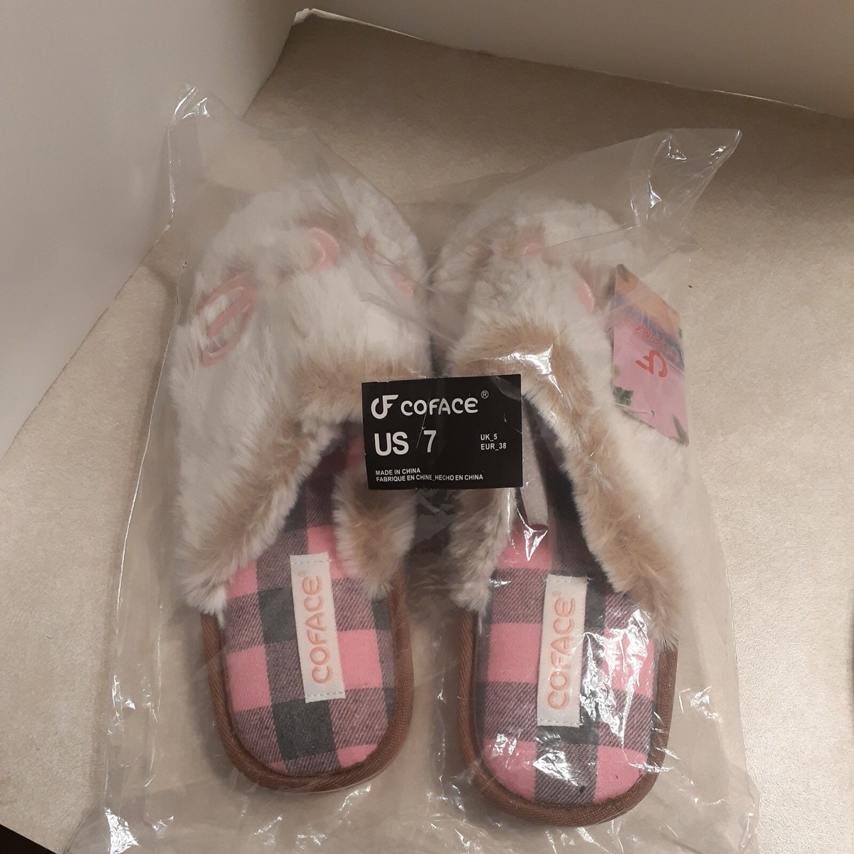 COFACE Fuzzy Pink Slippers Women's Size Comfy, NWT