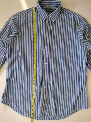 Ralph Lauren Custom Fit Button Langarm Poloshirt Herren XL blau grün gestreift - Bild 8 von 10