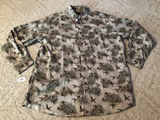 Woolrich Shirt Men's L Large Button Up Long Sleeve Tan Flying Ducks Cotton