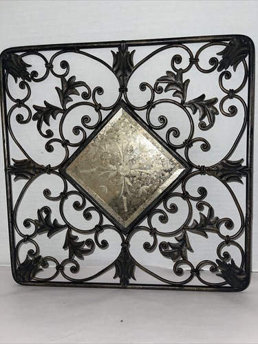 Wandrost Skulptur Schmiedeeisen bronziert Metall hängend verspiegeltes Glas 12" Vintage - Bild 7 von 12