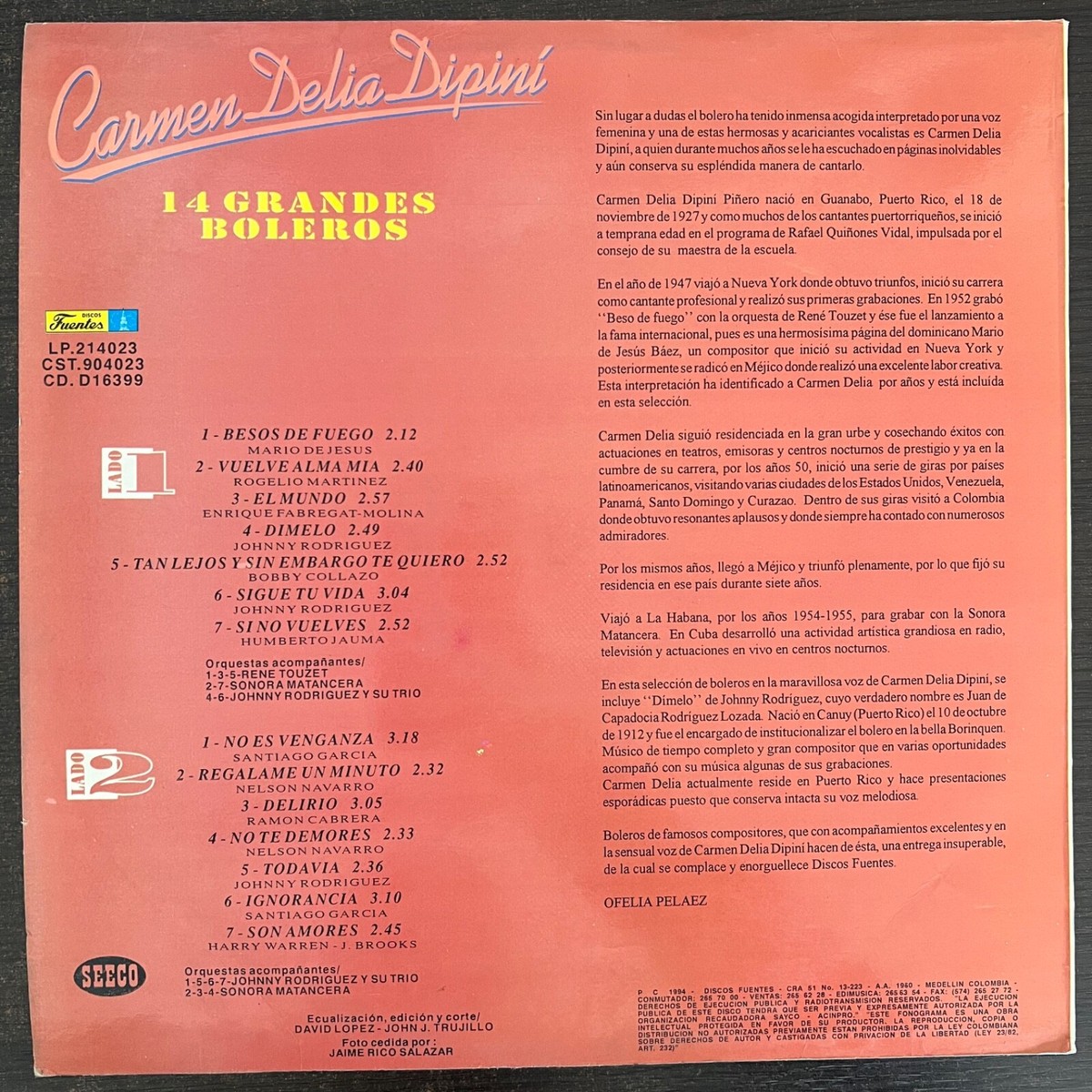 CARMEN DELIA DIPINI- BOLERO RARE DE COLOMBIA 14 GRANDES