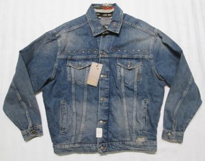 Zara Man Mens Distressed Studded Dark Wash Denim Jean Jacket