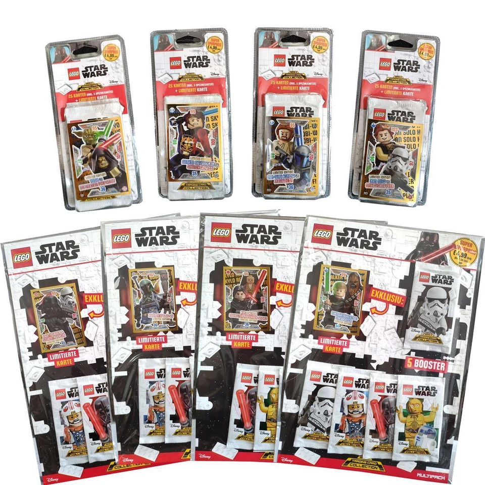 BLUE OCEAN LEGO Star Wars - Serie 2 Trading Cards - Alle 4 Multipacks + Alle 4 Blister