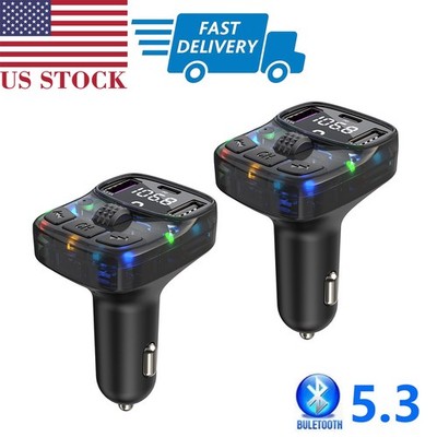 2x Car Wireless FM Transmitter Adapter Bluetooth 5.3 USB PD Charger AUX US Stock