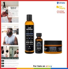 Beard Grooming Kit 3 Step Wash Oil Butter All Natural Cedar Vanilla Scent