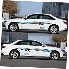 2 Pcs Car Side Sticker Long Stripe Graphic Auto Body Racing Sports Black-blue