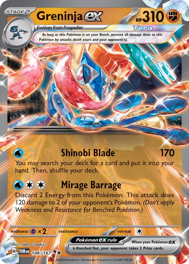 GRENINJA EX 106/167 DOUBLE RARE TWILIGHT MASQUERADE POKEMON HOLO NEAR MINT