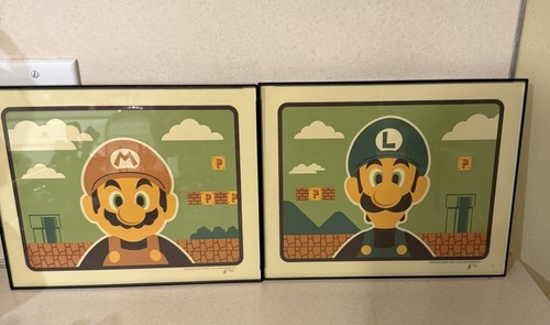 Andrew Heath Mario & Luigi Limited Edition Signed Prints Numbered Framed Set