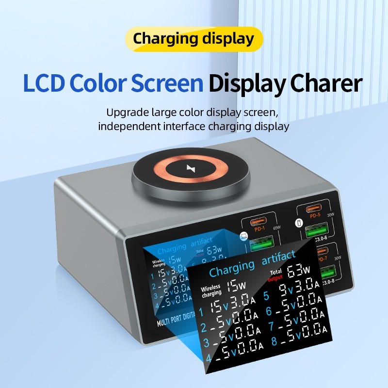 Wireless Charg Multifunctional 9 Port Smart Fast Type-C USB Charger for Phone