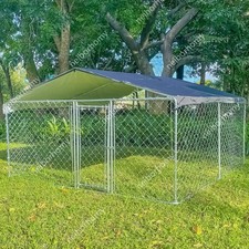 Outdoor Metal 10' x 10' Uptown Welded Wire Dog Kennel w/Waterproof Cover