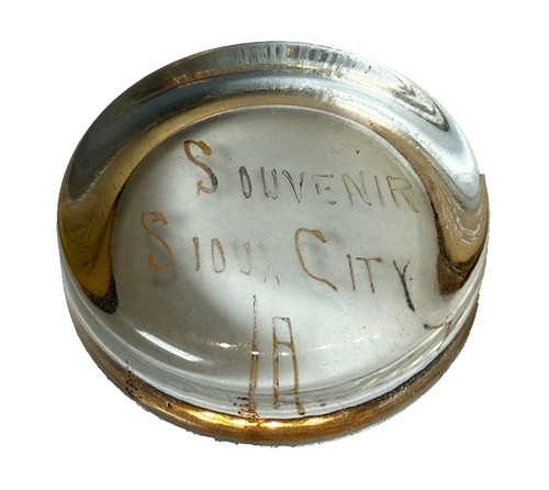 SIOUX CITY IOWA IA Antique Depression Glass Souvenir TRINKET PAPER WEIGHT