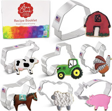Ann Clark 7-Pc. Farm Animals Cookie Cutter Set, Made in USA, Cow, Pig, Sheep, Ro