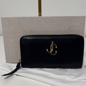 Jimmy Choo Zip Around Black Leather Wallet with Gold Accent 31838