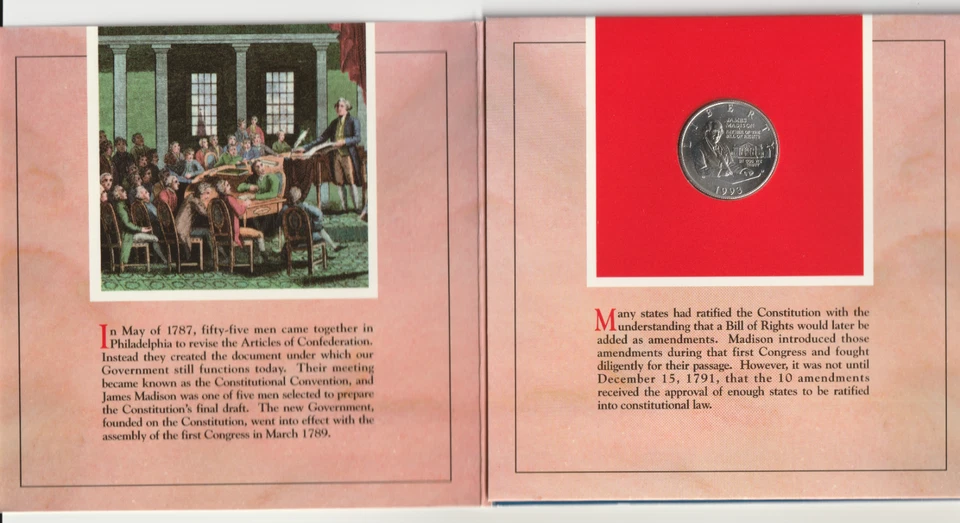 SILVER 1/2 DOLLAR WEST POINT JAMES MADISON 1993 W BILL OF RIGHT COMMEM MEDAL SET - Image 2 of 4