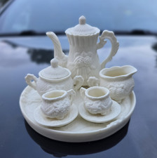 Vintage Porcelain Miniature Tea Set 8pc Tray Teapot Cups Saucers