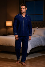 Men Pyjama Set Traditional Classic Cut Striped Cotton Loungewear Sleepwear Night