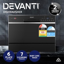 Devanti 6 Place Setting Benchtop Dishwasher Counter Bench Top Dish Washer Black